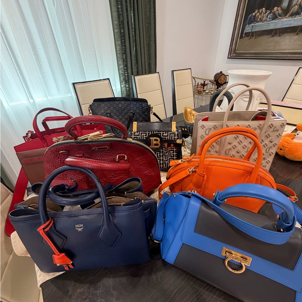 Designer Blue and Orange Leather Handbag Duo - Luxury Women Bags